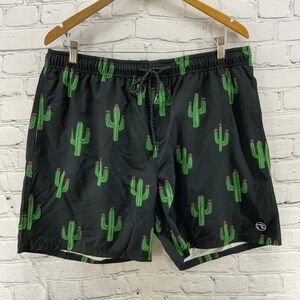 Ocean Current Swim Trunks Mens Sz XXL Black Cactus Print Mesh Lining